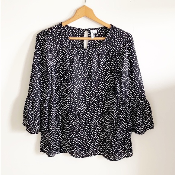 Elle Tops - Elle black & white polka dot ruffle sleeve top